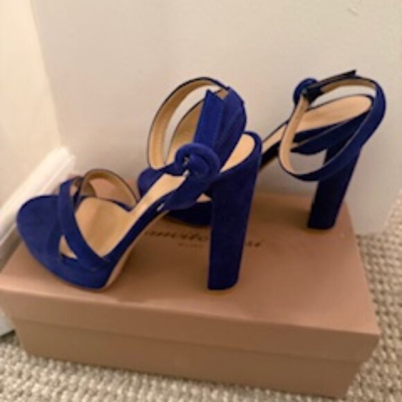 Gianvito Rossi Royal Blue Suede Ankle strap platform heels - Picture 1 of 6